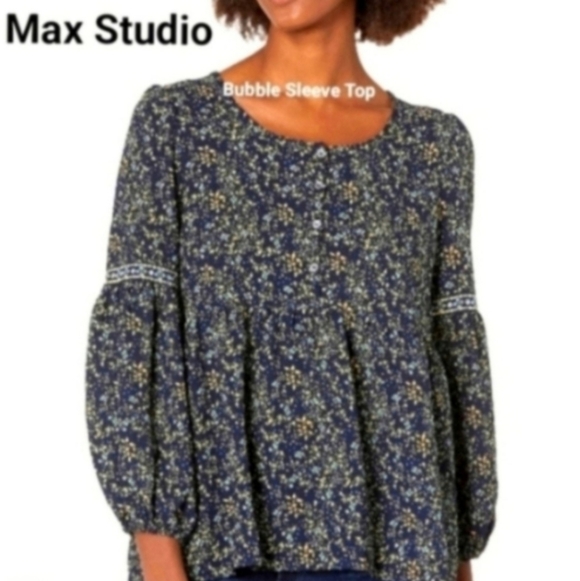 NWT Spring Max Studio Cottagecore Top black Pink Floral print Valentine's Sm - Picture 15 of 16